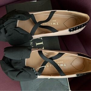 Twin-Set Pink and Black Flats with Bow Detail EU 35